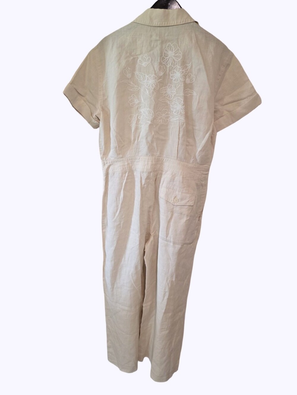 Lauren Ralph Lauren Cream Linen Blend Embroidered Utility Jumpsuit Wide Leg NEW - Picture 5 of 14